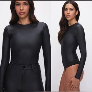 NWOT FAUX BLACK MATTE LEATHER THONG BODYSUIT SIZE SMALL S